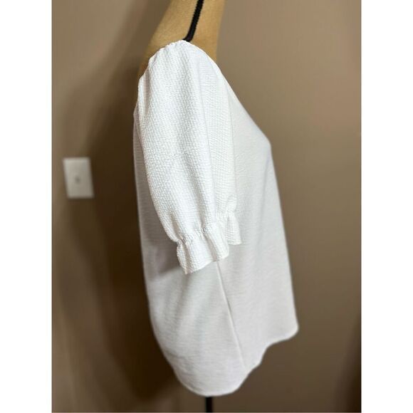 Cato Blouse Crepe Textured Peasant Top Size L 1/2 Flutter Sleeve Professional - Picture 4 of 9
